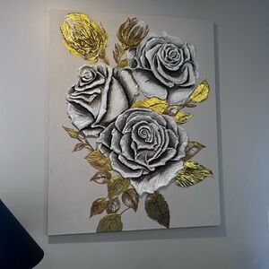 Gold and Gray Rose Wall Art Canvas